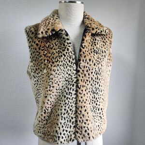 PAINTED PONY Faux Fur Leopard Cheetah Animal Print Zip Up Vest Made In USA Small